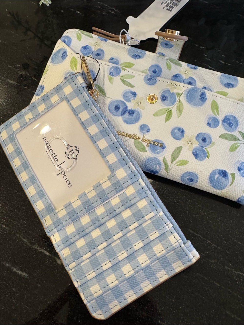 🍃🫐Nanette Lepore Lilli Wallets Blueberry Blooms and Blue Gingham - Picture 2 of 13